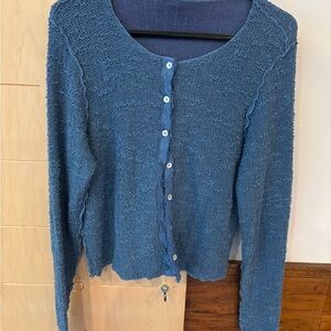 Cute & Short: Women's Blue Button-Up Sweater